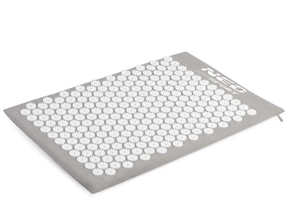 Covoras de Presopunctura NeoRelax idealStore, Tehnologie Heat-Press, Husa Detasabila, Saculet de Depozitare, Ajuta la Diverse Afectiuni, Culoare Gri Alb