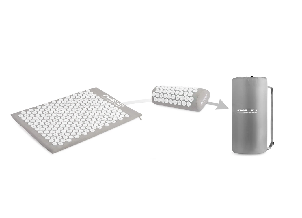 Covoras de Presopunctura NeoRelax idealStore, Tehnologie Heat-Press, Husa Detasabila, Saculet de Depozitare, Ajuta la Diverse Afectiuni, Culoare Gri Alb