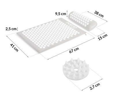 Covoras de Presopunctura NeoRelax idealStore, Tehnologie Heat-Press, Husa Detasabila, Saculet de Depozitare, Ajuta la Diverse Afectiuni, Culoare Gri Alb