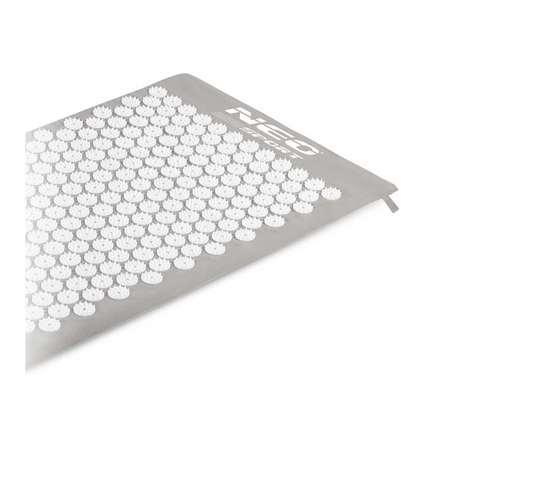 Covoras de Presopunctura NeoRelax idealStore, Tehnologie Heat-Press, Husa Detasabila, Saculet de Depozitare, Ajuta la Diverse Afectiuni, Culoare Gri Alb