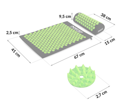Covoras de Presopunctura NeoRelax idealStore, Tehnologie Heat-Press, Husa Detasabila, Saculet de Depozitare, Ajuta la Diverse Afectiuni, Culoare Negru Verde