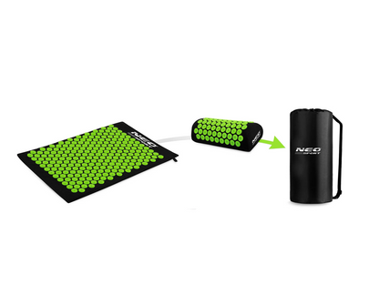 Covoras de Presopunctura NeoRelax idealStore, Tehnologie Heat-Press, Husa Detasabila, Saculet de Depozitare, Ajuta la Diverse Afectiuni, Culoare Negru Verde
