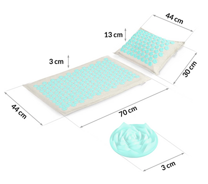Covoras de Presopunctura NeoRelax idealStore, Tehnologie Heat-Press, Husa Detasabila, Saculet de Depozitare, Ajuta la Diverse Afectiuni, Culoare Gri Turcoaz