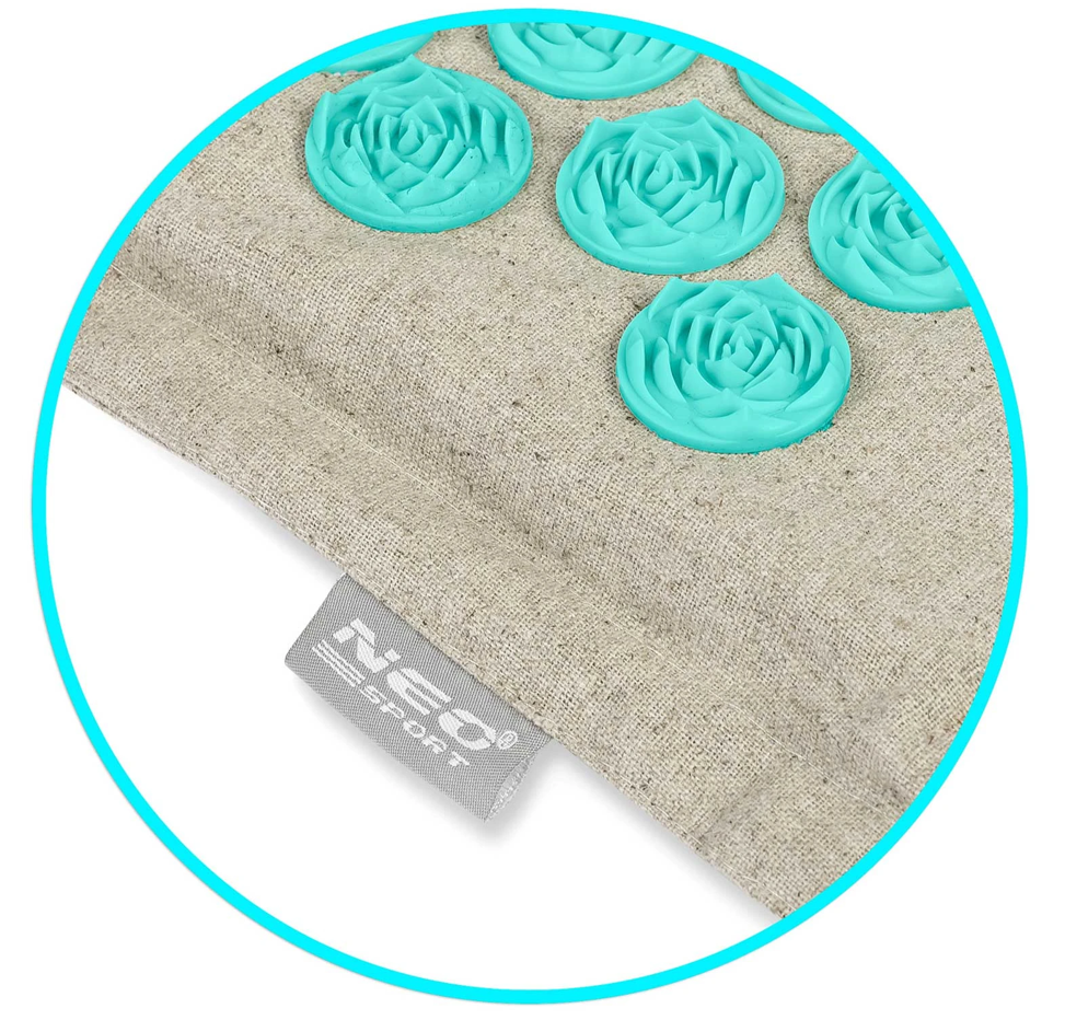 Covoras de Presopunctura NeoRelax idealStore, Tehnologie Heat-Press, Husa Detasabila, Saculet de Depozitare, Ajuta la Diverse Afectiuni, Culoare Gri Turcoaz