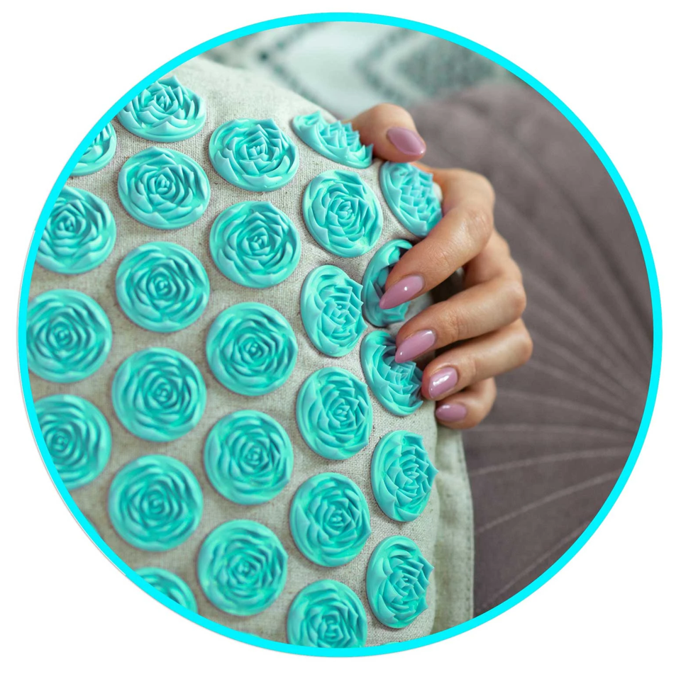 Covoras de Presopunctura NeoRelax idealStore, Tehnologie Heat-Press, Husa Detasabila, Saculet de Depozitare, Ajuta la Diverse Afectiuni, Culoare Gri Turcoaz