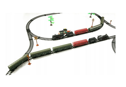 Circuit electric cu tren idealSTORE Rail Classic Train, Include locomotive, vagoane, elemente de trasee si indicatoare feroviare, Accesorizat cu lumini, sunete si abur, Dezvolta imaginatia, abilitatile manuale si coordonarea