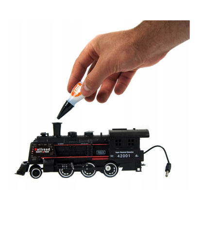 Circuit electric cu tren idealSTORE Rail Classic Train, Include locomotive, vagoane, elemente de trasee si indicatoare feroviare, Accesorizat cu lumini, sunete si abur, Dezvolta imaginatia, abilitatile manuale si coordonarea