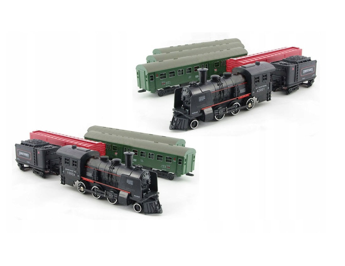 Circuit electric cu tren idealSTORE Rail Classic Train, Include locomotive, vagoane, elemente de trasee si indicatoare feroviare, Accesorizat cu lumini, sunete si abur, Dezvolta imaginatia, abilitatile manuale si coordonarea