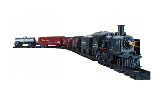 Circuit electric cu tren idealSTORE Rail Classic Train, Include locomotive, vagoane, elemente de trasee si indicatoare feroviare, Accesorizat cu lumini, sunete si abur, Dezvolta imaginatia, abilitatile manuale si coordonarea