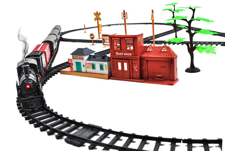 Circuit Cu Tren Electric DDEshop, lungimea totala a Pistei de pana la 7 metri, Scoate Sunete si Aburi Reale unui Tren
