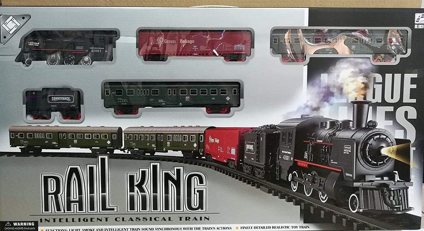 Circuit Cu Tren Electric DDEshop, lungimea totala a Pistei de pana la 7 metri, Scoate Sunete si Aburi Reale unui Tren