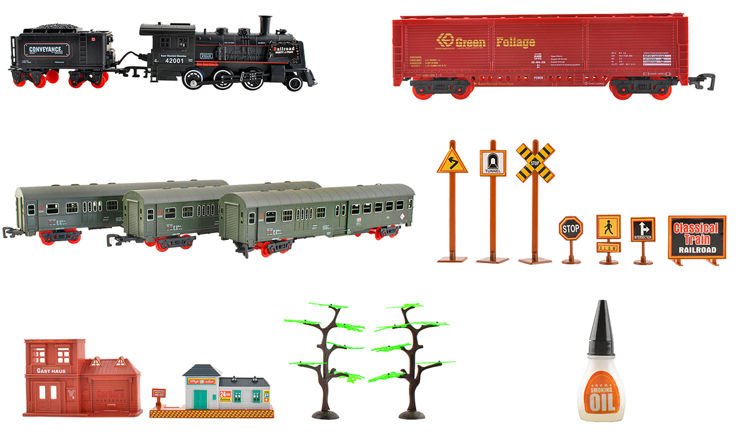 Circuit Cu Tren Electric DDEshop, lungimea totala a Pistei de pana la 7 metri, Scoate Sunete si Aburi Reale unui Tren