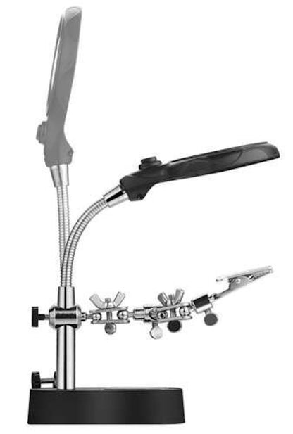 Lupa de Masa cu LED idealSTORE, Doua Brate cu Cleme Crocodil, Suport pentru Letcon, Rotire Nelimitata, Lupa 3.5x si 12x, pentru Lipire si Fixare