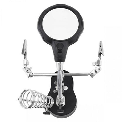 Lupa de Masa cu LED idealSTORE, Doua Brate cu Cleme Crocodil, Suport pentru Letcon, Rotire Nelimitata, Lupa 3.5x si 12x, pentru Lipire si Fixare