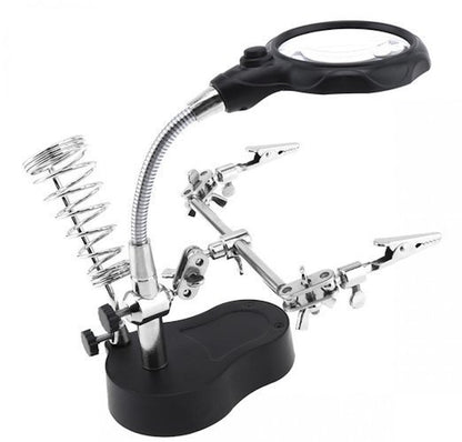 Lupa de Masa cu LED idealSTORE, Doua Brate cu Cleme Crocodil, Suport pentru Letcon, Rotire Nelimitata, Lupa 3.5x si 12x, pentru Lipire si Fixare