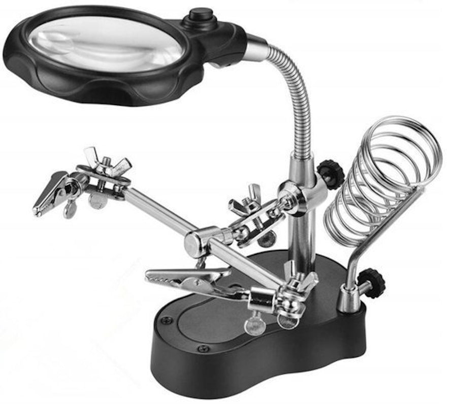 Lupa de Masa cu LED idealSTORE, Doua Brate cu Cleme Crocodil, Suport pentru Letcon, Rotire Nelimitata, Lupa 3.5x si 12x, pentru Lipire si Fixare