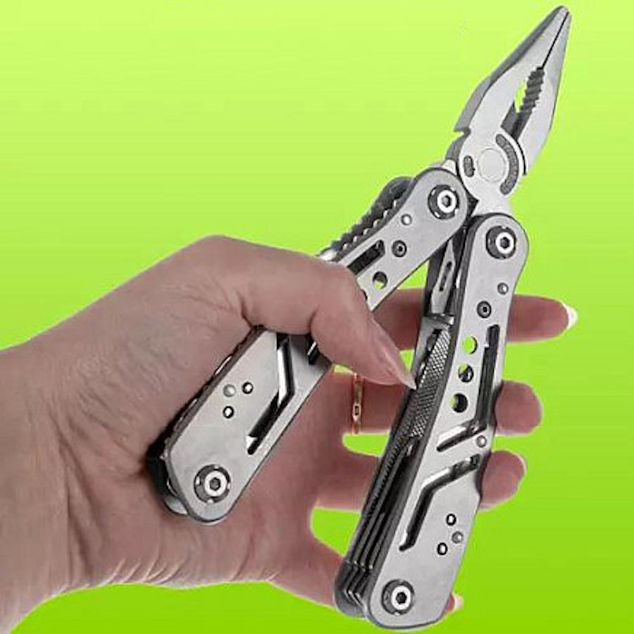 Cleste Patent idealSTORE Multifunctional 13in1 + 11 Biti, din Otel Inoxidabil de Calitate Superioara, pentru Drumetii, Camping, Pescuit, Gradinarit, cu Husa de Depozitare, Greutate 260 g