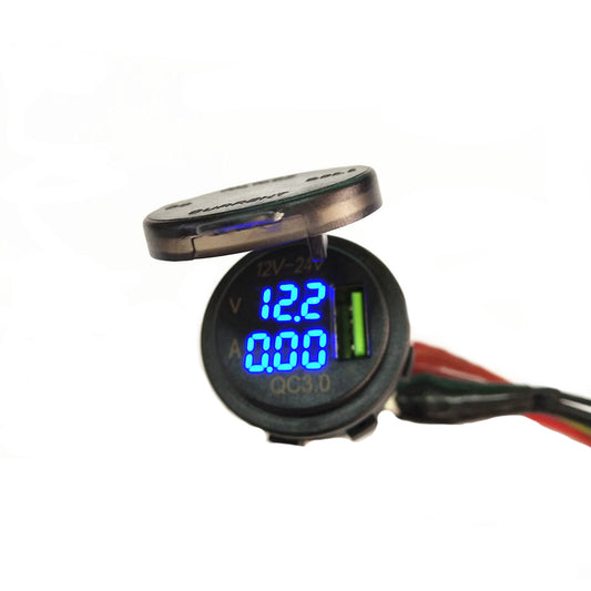 Mufa bord IdealStore cu incarcator USB QC3.0, voltmetru, 12-24V