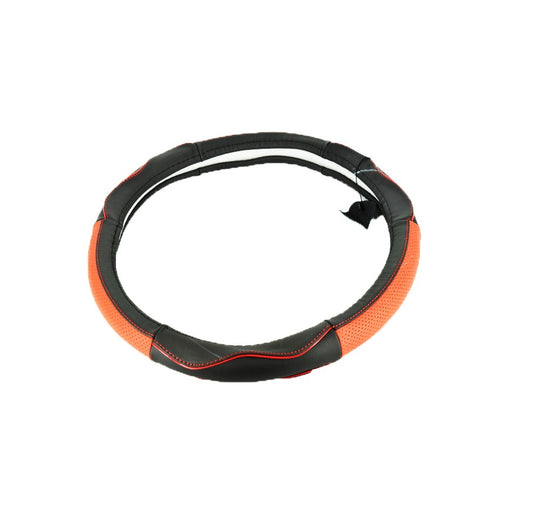 Husa de volan idealSTORE PREMIUM, Marimea M 37-38cm, Model cu gaurele din piele, Reduce gradul de oboseala, permite manevrarea mult mai usoara a volanului si protejeaza impotriva degradarii, NEGRU-ROSU