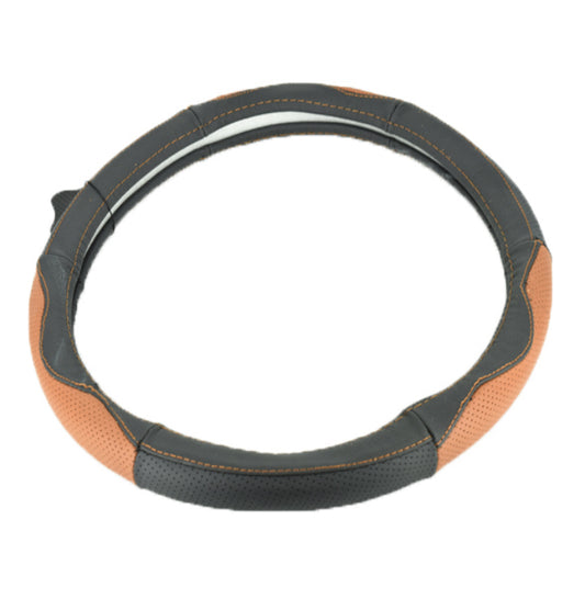 Husa volan IdealSTORE imitatie de piele, marimea M, culoare negru-maro, Diametru 37-38 cm