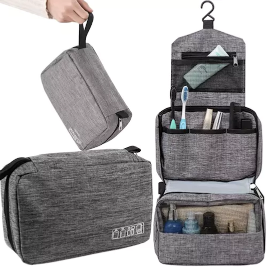 Geanta Cosmetice pentru Barbati idealSTORE, Trei Spatii de Depozitare, Carlig de Suspendare, Impermeabila, Inchidere cu Fermoar, cu Maner, Tesatura Oxford