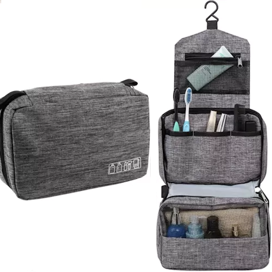 Geanta Cosmetice pentru Barbati idealSTORE, Trei Spatii de Depozitare, Carlig de Suspendare, Impermeabila, Inchidere cu Fermoar, cu Maner, Tesatura Oxford