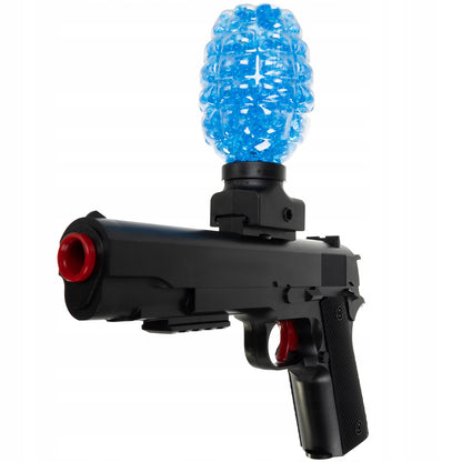 Pistol cu Bile Gel si Gloante din Spuma idealStore SuperWEAPON, cu Acumulator, 15 m Raza de Actiune, Contine 6000 bile Gel si 5 Gloante, Ochelari de Protectie, Cablu de incarcare