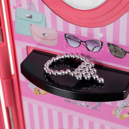 Dulap cu Haine si Accesorii pentru Papusi idealStore DressingFUN, Contine Rochii, Pantofi, Genti, Umerase si alte accesorii, Dezvolta Simtul Artistic si Vizual