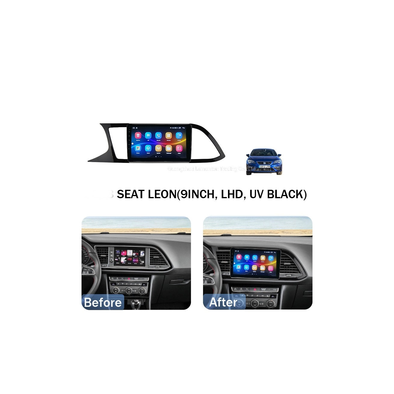 Rama Navigatie idealSTORE cu Cablaj si Modul Canbus Compatibila Seat Leon 5F 2013-2020, Tip material ABS, Compatibila cu navigatii de 9 inch, Radio MP3, MP5 Player 2DIN ANDROID