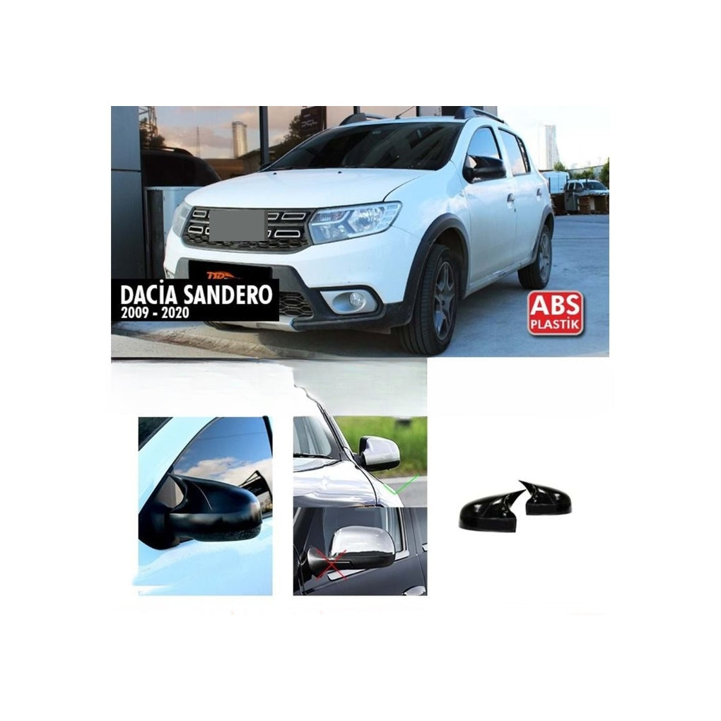 Set 2 Capace Oglinzi tip BATMAN idealSTORE pentru Dacia Sandero 2009-2020, culoare Piano Black - Negru Lucios, Montaj Usor, Rezistent UV, Material Premium