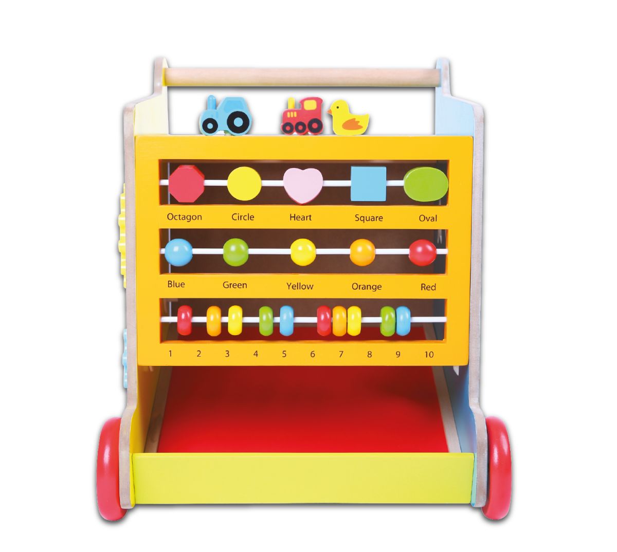 Impingator Educational din lemn tip Cub idealSTORE, Dimensiuni 42 x 35 x 35 cm, Dezvolta abilitatile motrii ale copilului, Echipat cu pereti care au functionalitate si caracter complet diferit, Insotior al primelor plimbari