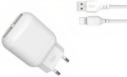 Incarcator Retea IdealStore Dual USB, 12W, 2,4A, Cablu USB-C 1M Inclus, Incarcare rapida, Universal, Design Inedit, Alb