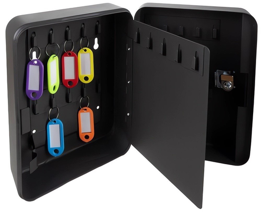 Cutie Depozitare Chei idealSTORE, din Fier, cu Incuietoare, Contine 30 Identificatori Colorati ce pot fi inscriptionati, Autocolante 1-30, 2 Chei de Acces, Kit de montaj inclus, Culoare Grafit