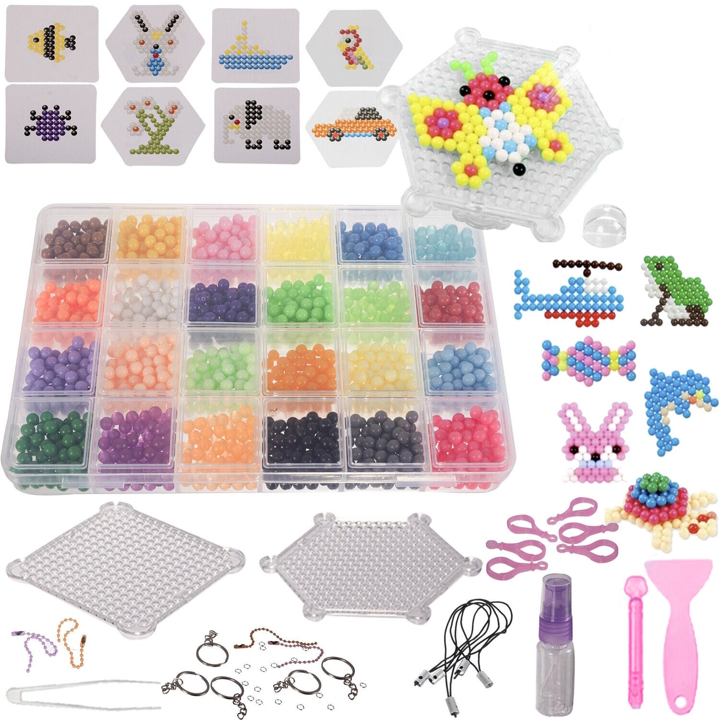 Set 2800 Margele idealSTORE, modele 3D, Lipire prin Stropire cu Apa, 24 de Culori Diferite, Include Modele si Sabloane, Pandantive, Dezvolta Concentrarea, Creativitatea si Abilitatile Artistice, Multicolor