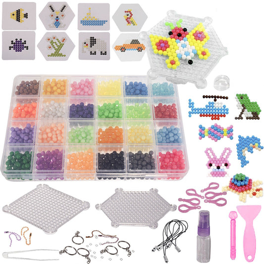 Set 2800 Margele idealSTORE, modele 3D, Lipire prin Stropire cu Apa, 24 de Culori Diferite, Include Modele si Sabloane, Pandantive, Dezvolta Concentrarea, Creativitatea si Abilitatile Artistice, Multicolor