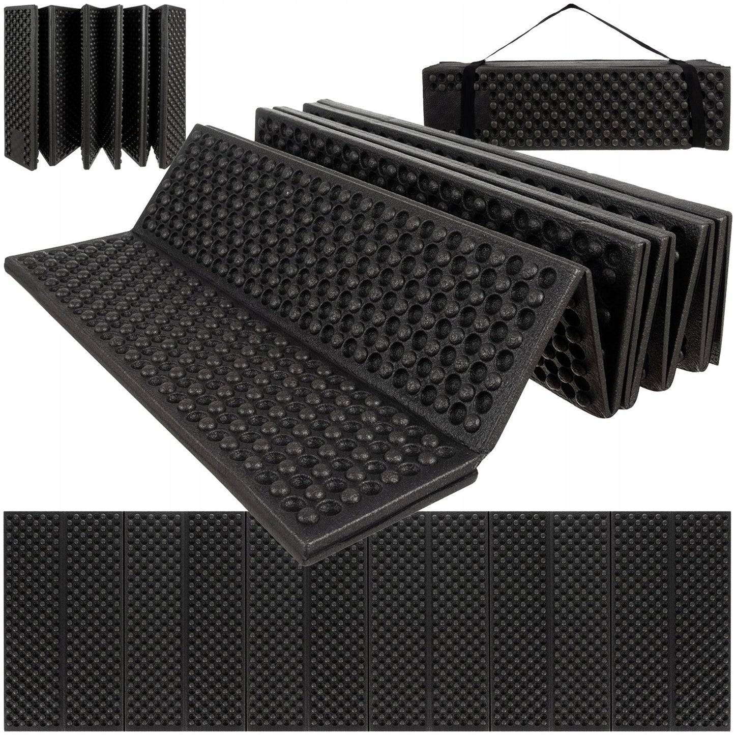 Covor Pliabil idealSTORE din Spuma XPE, pentru Drumetii, Pescuit, Camping, Izolat Termic, Pentru Sol cu Denivelari, Material Rezistent, Pliabil cu Maner, Dimensiune 180 x 60 cm, culoare Negru