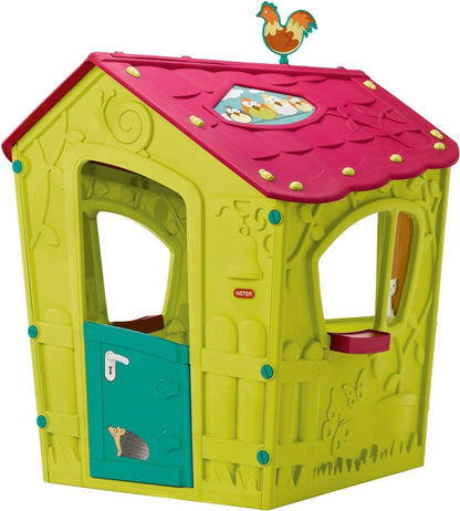 Casuta pentru copii CHEERFUL HOUSE idealSTORE, Dimensiuni 146 x 110 x 110, Structura sigura, stabila, realizata din plastic de cea mai buna calitate, Material rezistent la conditiile meteorologice, Ideala pentru gradina