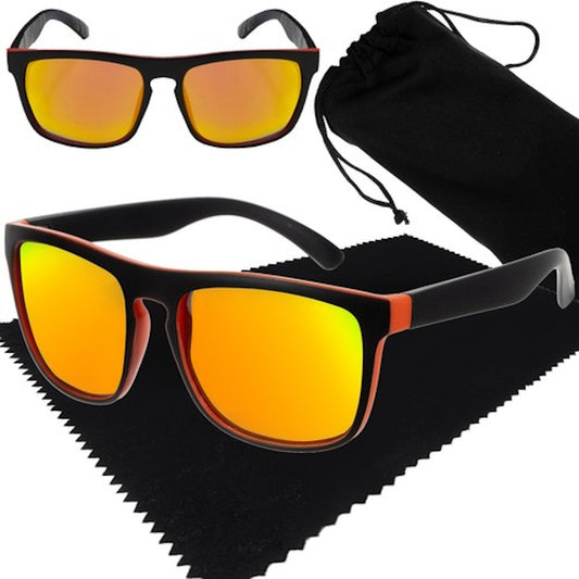 Ochelari de Soare SunGlasses idealSTORE Polarizati, Filtru UV 400, Lentile cu Efect de Oglinda, Amortizoare Flexibile, Lentile TAC, Categoria 3 de Nuantare, Saculet de Depozitare si Laveta de Curatare, Culoare Orange
