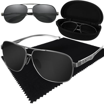 Ochelari de Soare SunGlasses idealSTORE Polarizati, Filtru UV 400, Mecanism de Absorbire a Socurilor, Amortizoare Flexibile, Categoria 3 de Nuantare, Contine Cutie de Depozitare si Laveta de Stergere, Culoare Negru