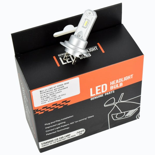 Bec cu LED H7 Mini idealStore, 6000k, 12V-24V, Tip LED 1860, 4000 lumen