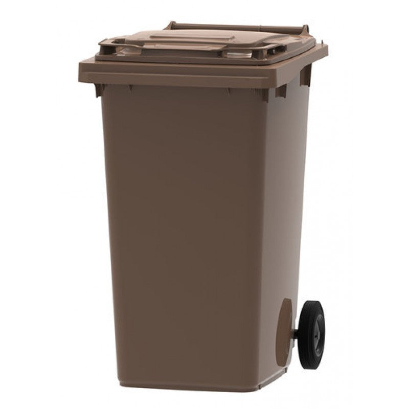 Pubela Profesionala idealStore EcoPub, cu capac, roti, Plastic de Inalta Densitate HPDE, Rezistenta la caldura-inghet, 240 L, Maro