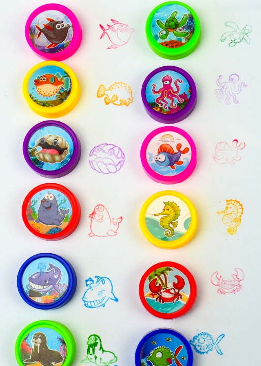 Set 60 de Stampile de Jucarie cu Animal Print idealSTORE, Usor De Spalat De Pe Piele, Stimularea Simturilor si Influenta Asupra Dezvoltarii Copilului, Multicolor