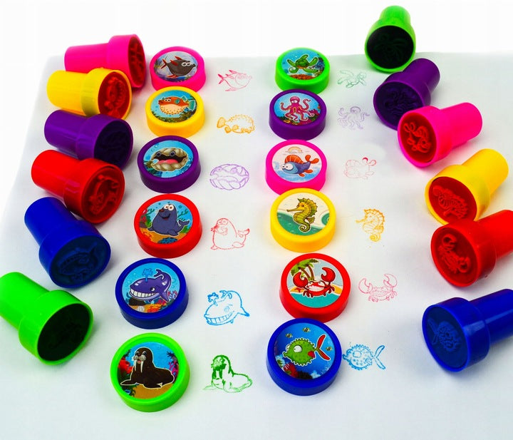 Set 60 de Stampile de Jucarie cu Animal Print idealSTORE, Usor De Spalat De Pe Piele, Stimularea Simturilor si Influenta Asupra Dezvoltarii Copilului, Multicolor