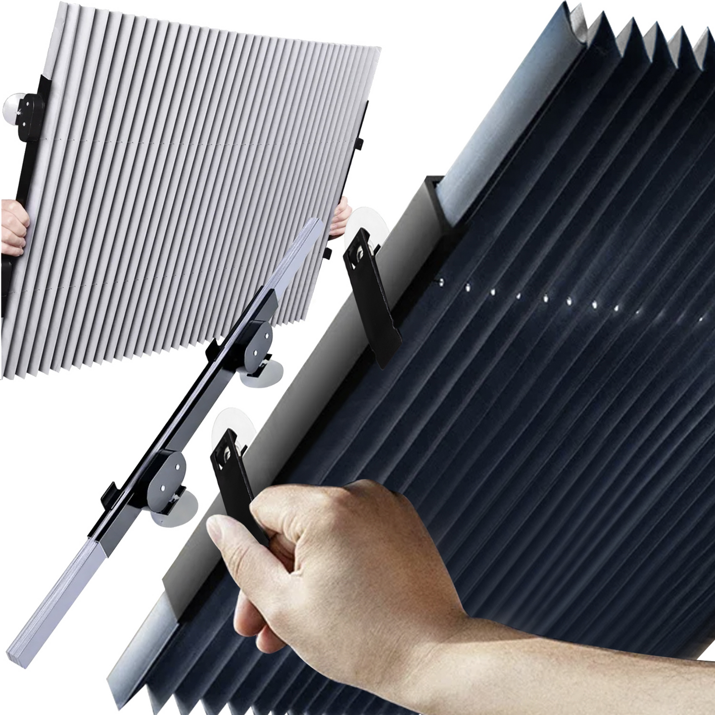 Parasolar Auto Retractabil idealStore, Prindere cu Ventuze, Latime Ajustabila, Pliere Stil Acordeon, Dimensiuni 150 x 65 cm, Strat Exterior din Aluminiu, Tratat UV