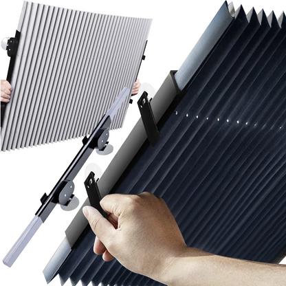 Parasolar Auto Retractabil idealStore, Prindere cu Ventuze, Latime Ajustabila, Pliere Stil Acordeon, Dimensiuni 150 x 65 cm, Strat Exterior din Aluminiu, Tratat UV