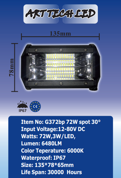 Proiector LED idealStore G372BP 72W SPOT 30 10-30V, 135x78x65, 6000k, Carcasa Aluminiu
