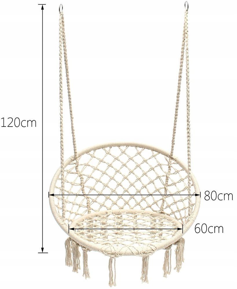 Leagan de Gradina Texty idealStore Crem, Dimensiuni 120 x 80, Cadru din Otel, Cordon din Bumbac, Design Moder, Materiale Durabile si Rezistente, Sarcina Maxima 150kg