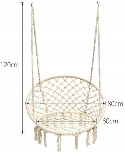 Leagan de Gradina Texty idealStore Crem, Dimensiuni 120 x 80, Cadru din Otel, Cordon din Bumbac, Design Moder, Materiale Durabile si Rezistente, Sarcina Maxima 150kg