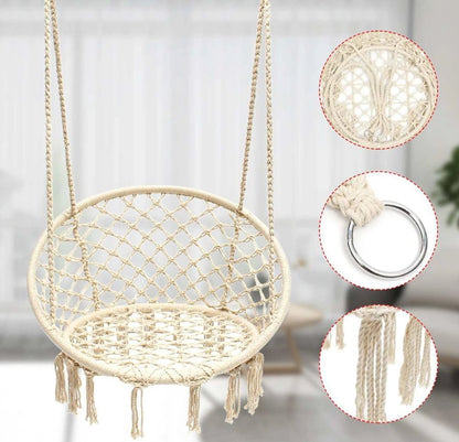 Leagan de Gradina Texty idealStore Crem, Dimensiuni 120 x 80, Cadru din Otel, Cordon din Bumbac, Design Moder, Materiale Durabile si Rezistente, Sarcina Maxima 150kg