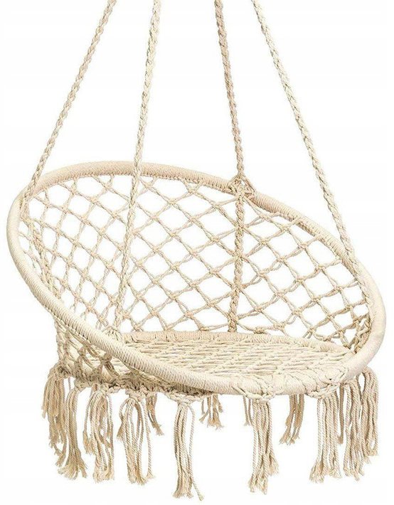 Leagan de Gradina Texty idealStore Crem, Dimensiuni 120 x 80, Cadru din Otel, Cordon din Bumbac, Design Moder, Materiale Durabile si Rezistente, Sarcina Maxima 150kg